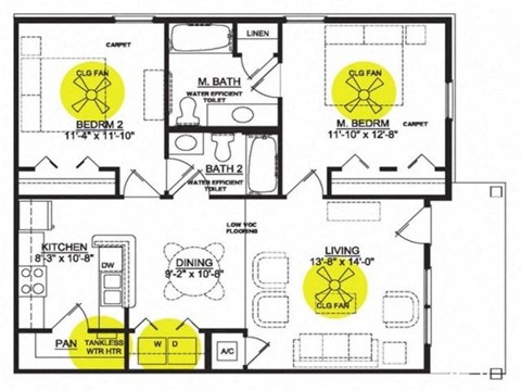 a floor plan of a house with a yellow radioactive sign